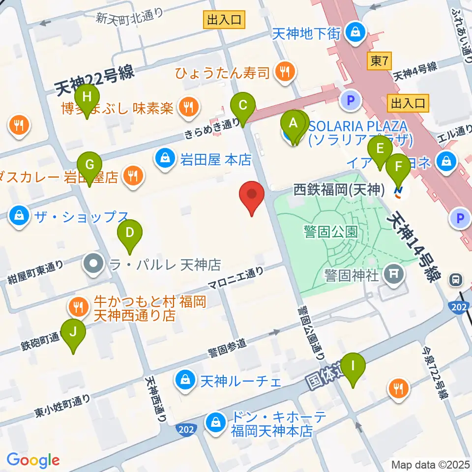 レソラNTT夢天神ホール周辺のホテル一覧地図