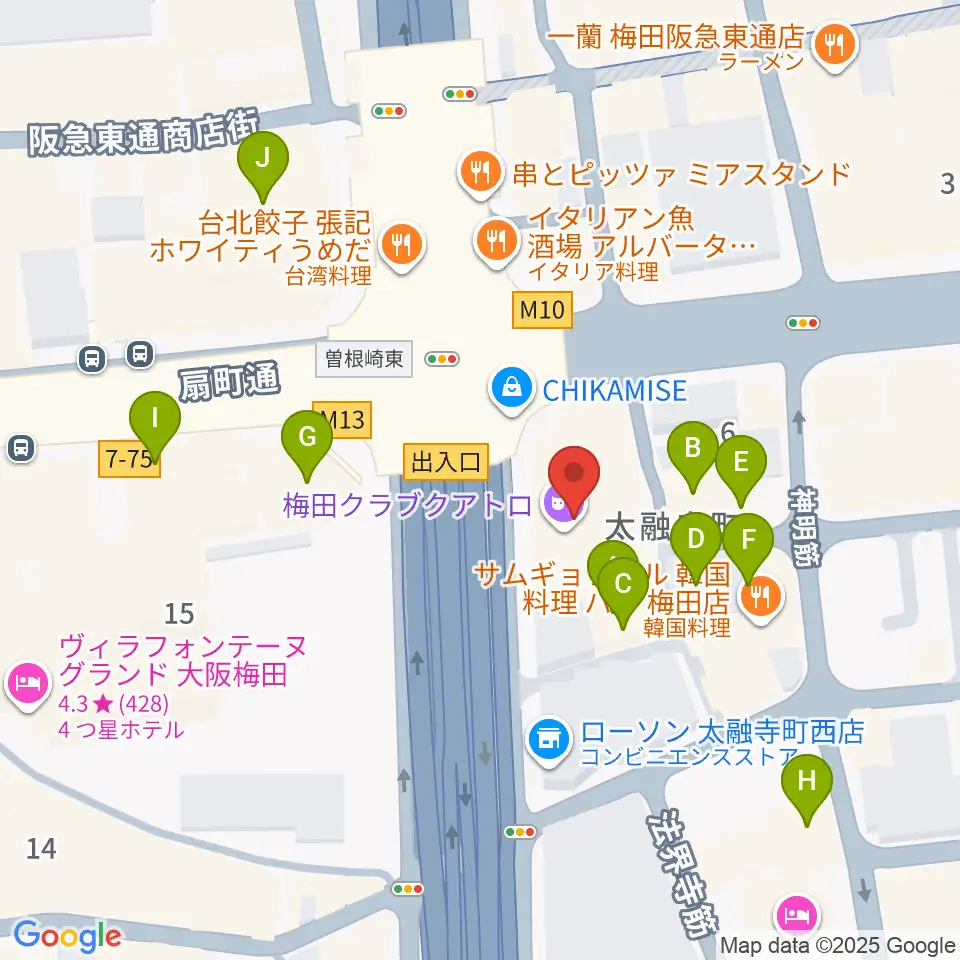 梅田クラブクアトロ周辺のホテル一覧地図