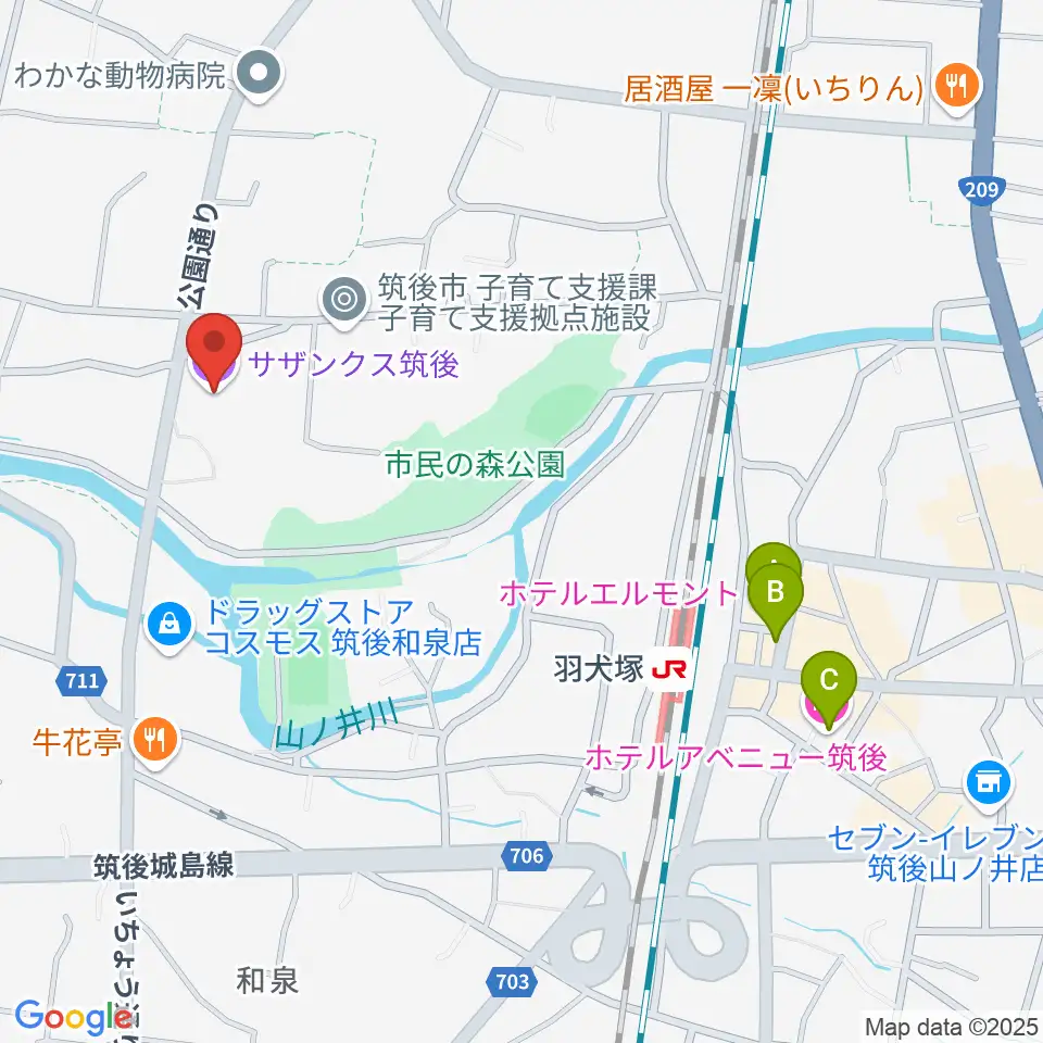 サザンクス筑後周辺のホテル一覧地図