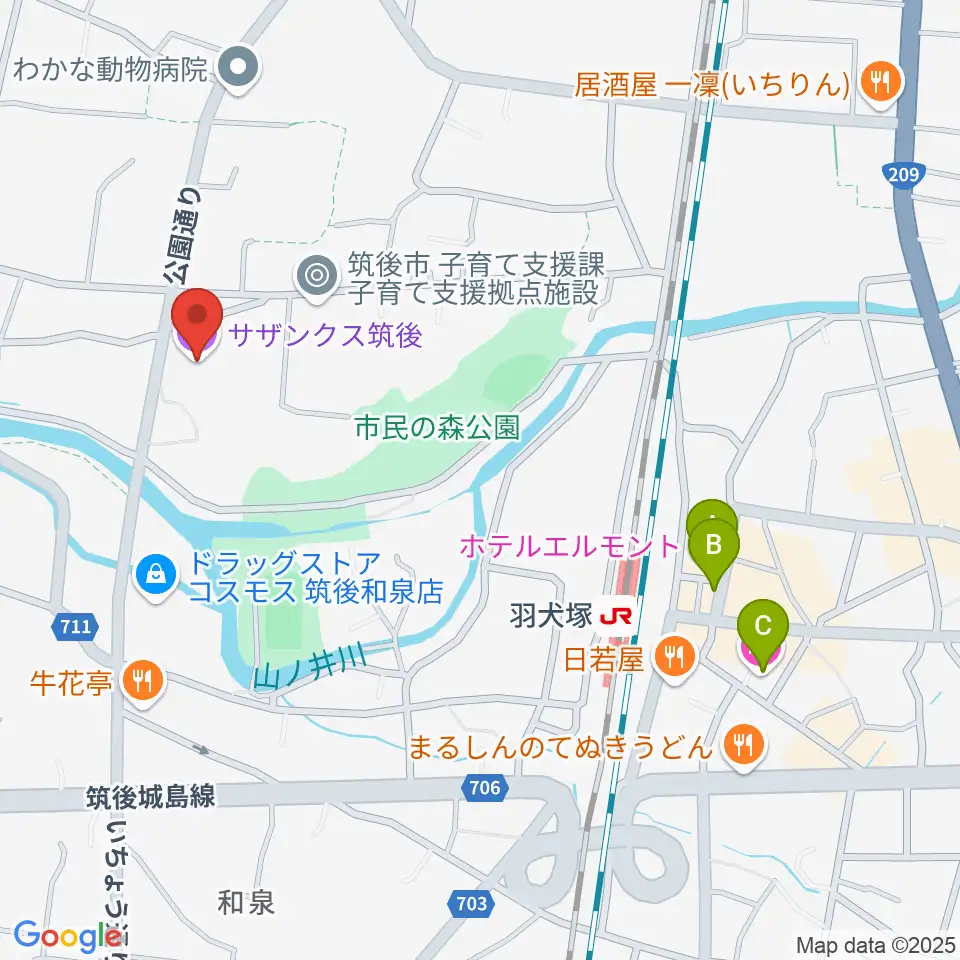 サザンクス筑後周辺のホテル一覧地図