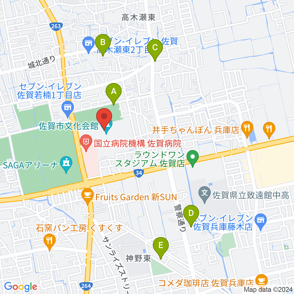 佐賀市文化会館周辺のホテル一覧地図