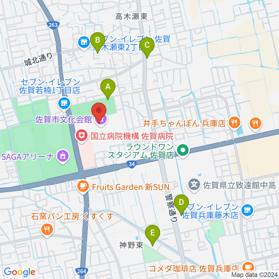 佐賀市文化会館周辺のホテル一覧地図