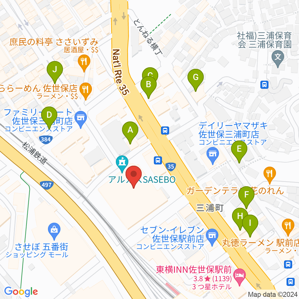 アルカスSASEBO周辺のホテル一覧地図