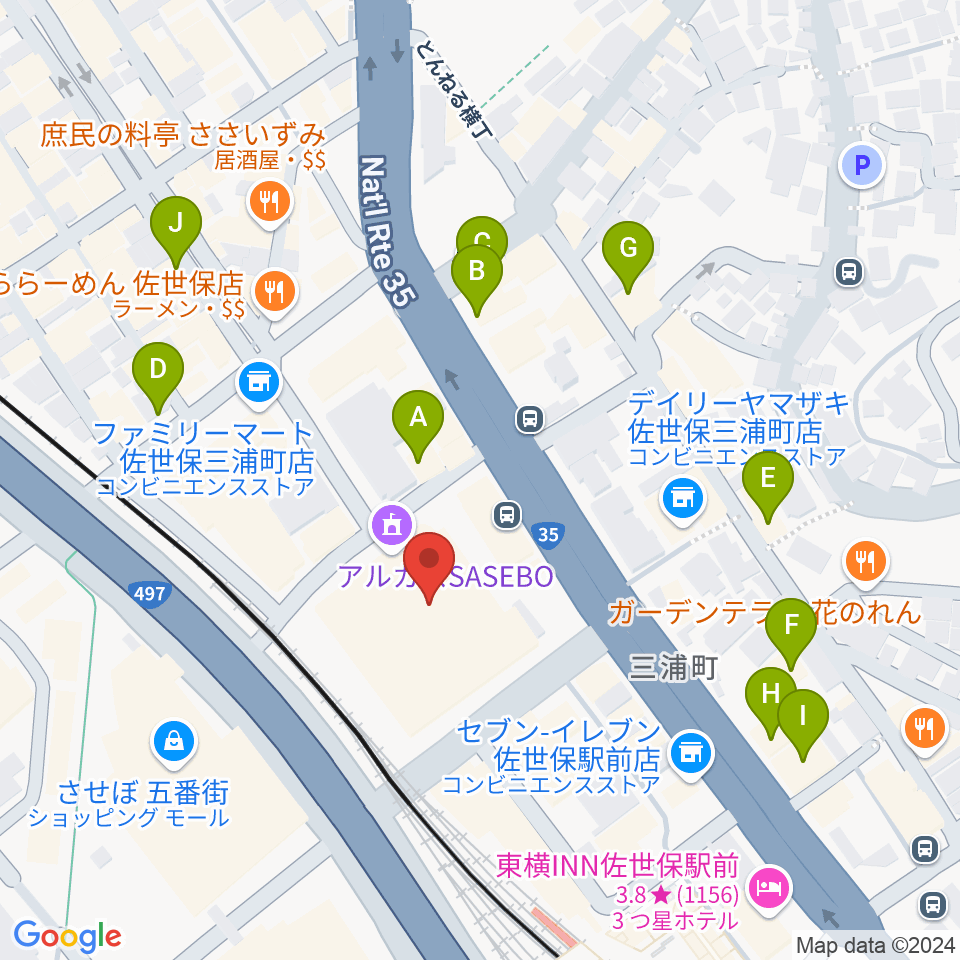 アルカスSASEBO周辺のホテル一覧地図