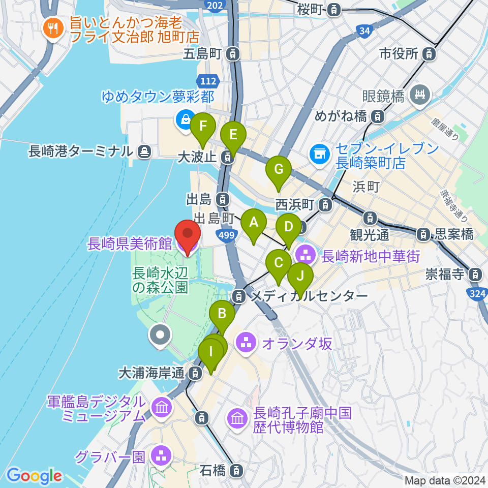 長崎県美術館周辺のホテル一覧地図