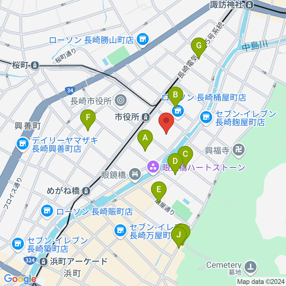 長崎市民会館周辺のホテル一覧地図