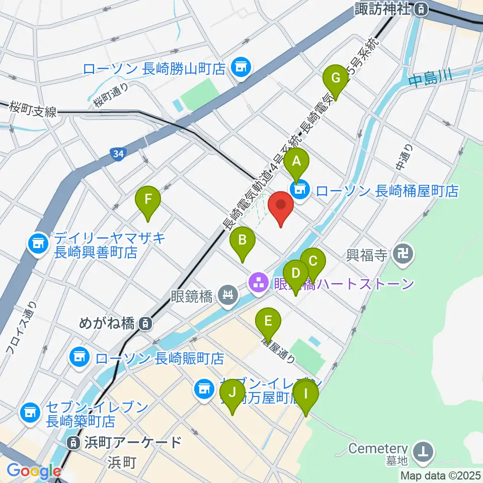 長崎市民会館周辺のホテル一覧地図