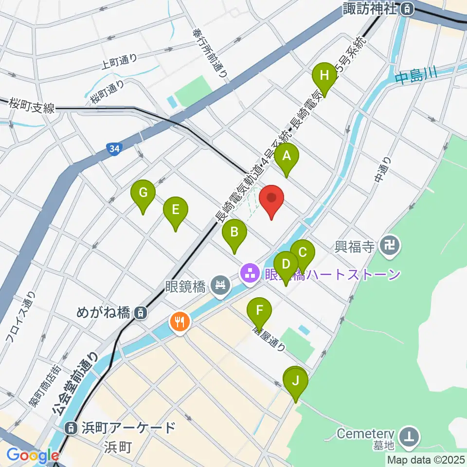長崎市民会館周辺のホテル一覧地図