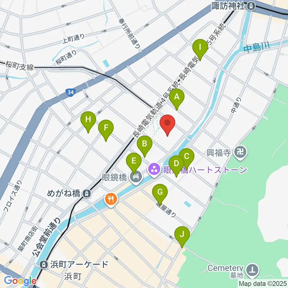 長崎市民会館周辺のホテル一覧地図