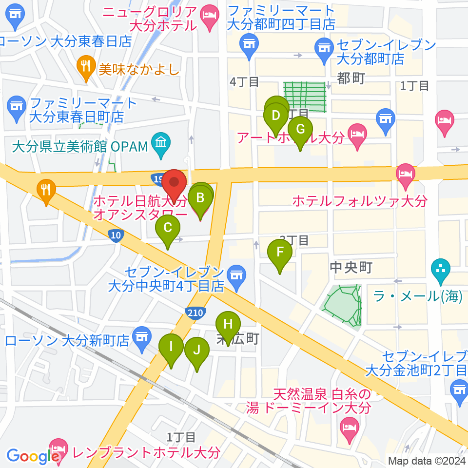 iichiko総合文化センター周辺のホテル一覧地図