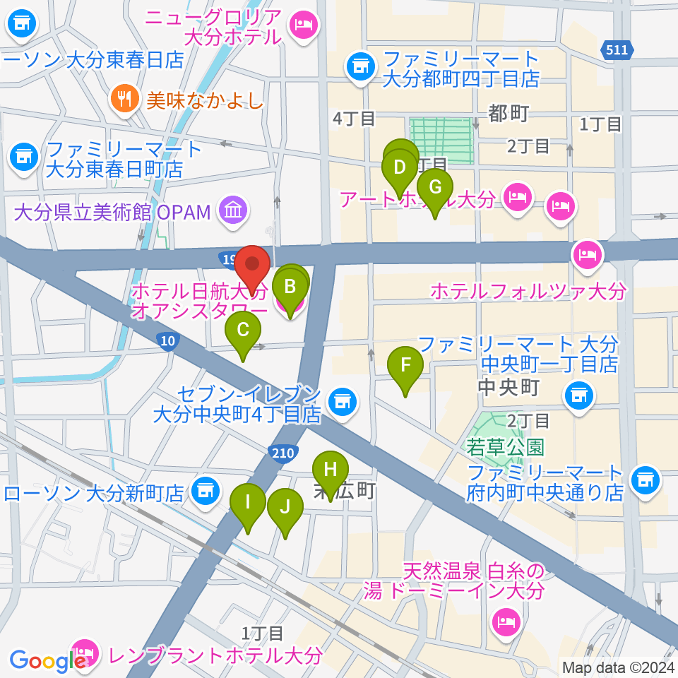 iichiko総合文化センター周辺のホテル一覧地図