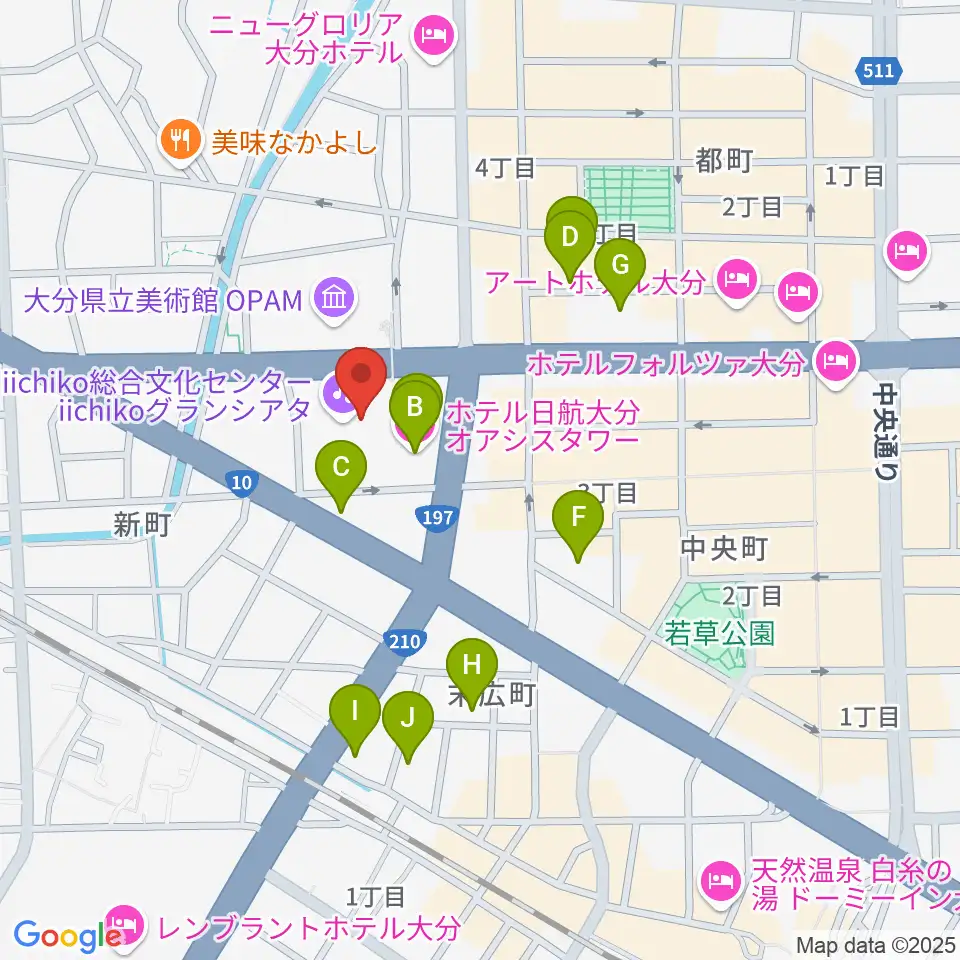 iichiko総合文化センター周辺のホテル一覧地図