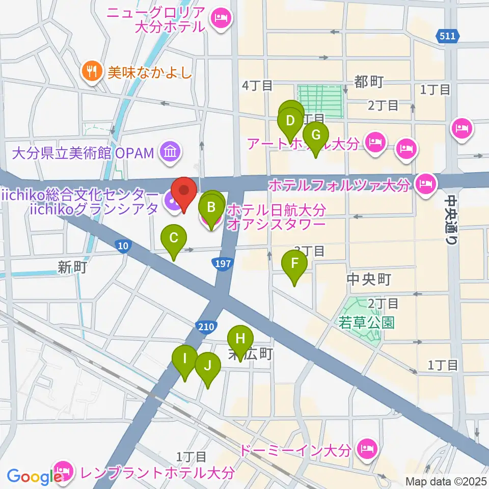 iichiko総合文化センター周辺のホテル一覧地図