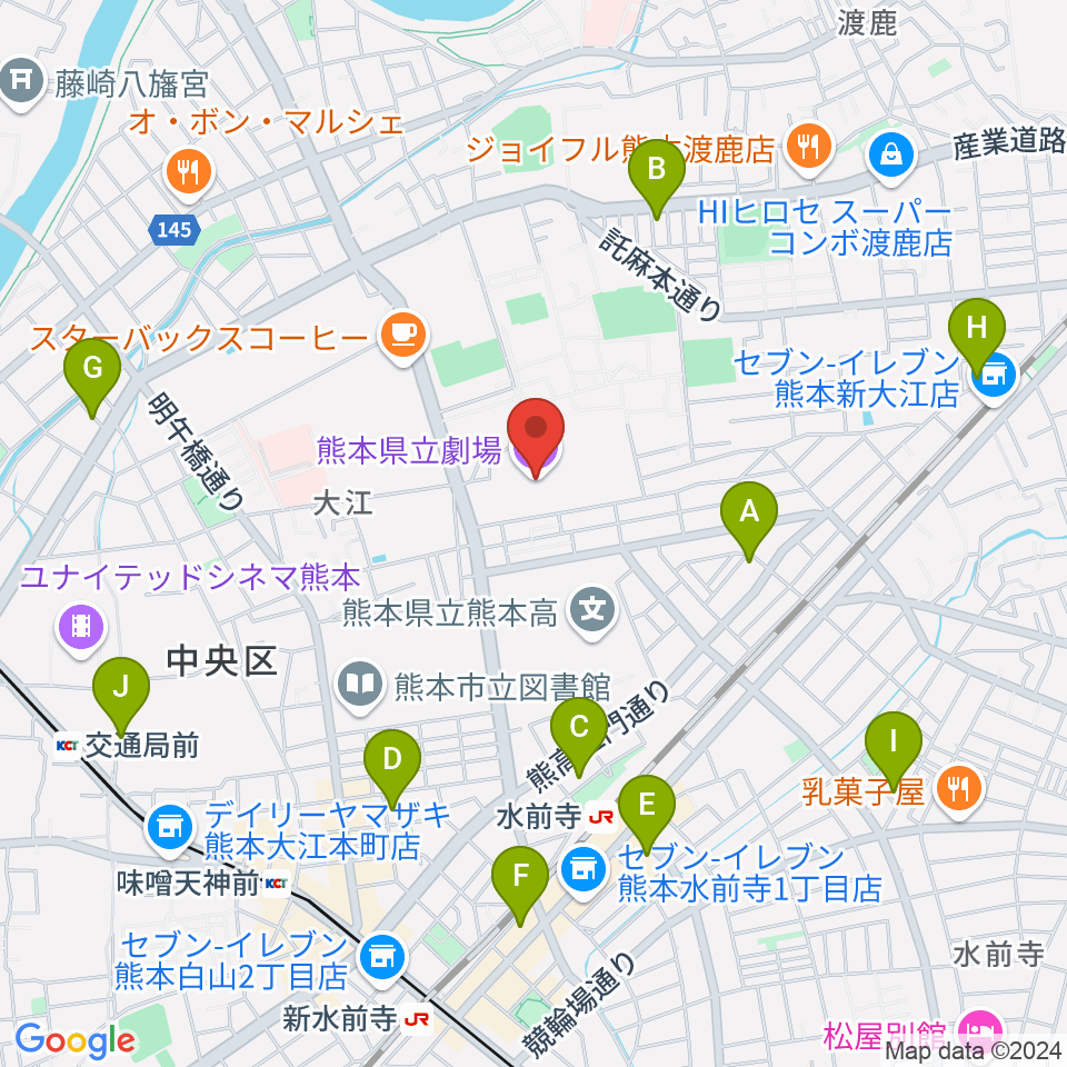 熊本県立劇場周辺のホテル一覧地図