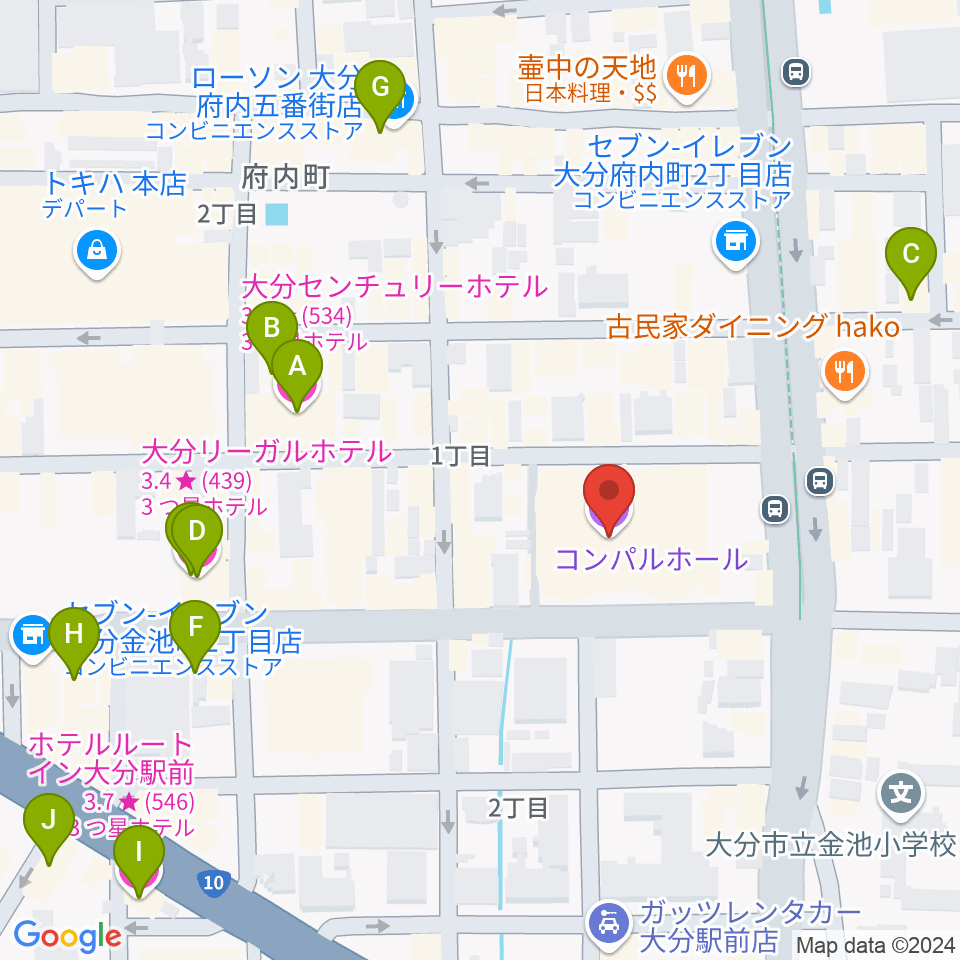 コンパルホール周辺のホテル一覧地図