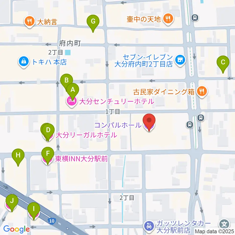 コンパルホール周辺のホテル一覧地図