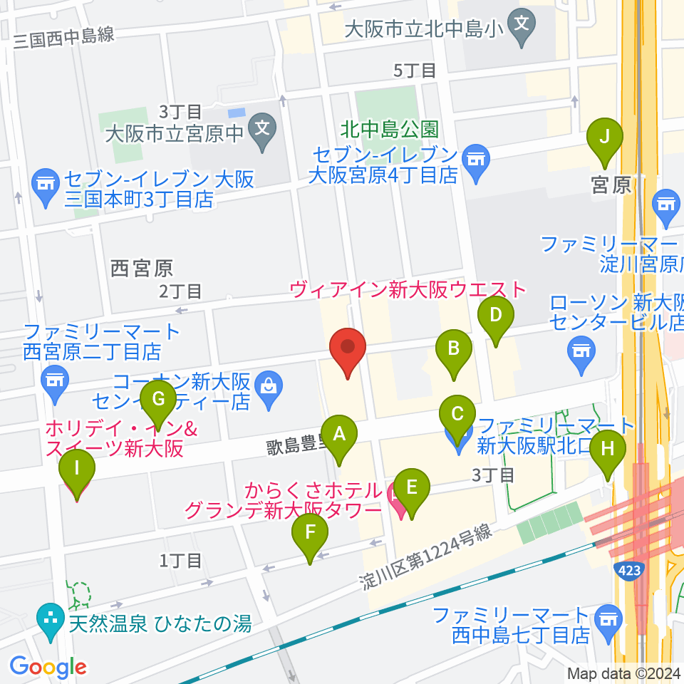 ムラマツ リサイタルホール 新大阪周辺のホテル一覧地図