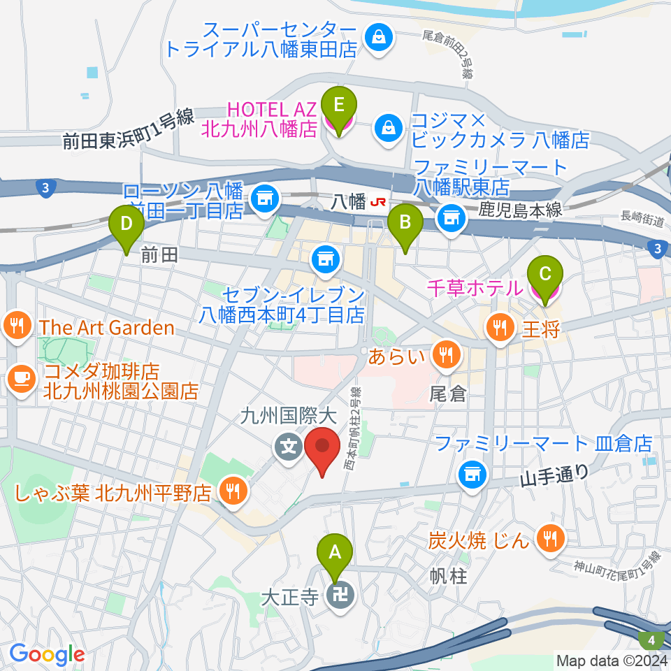 北九州市立響ホール周辺のホテル一覧地図