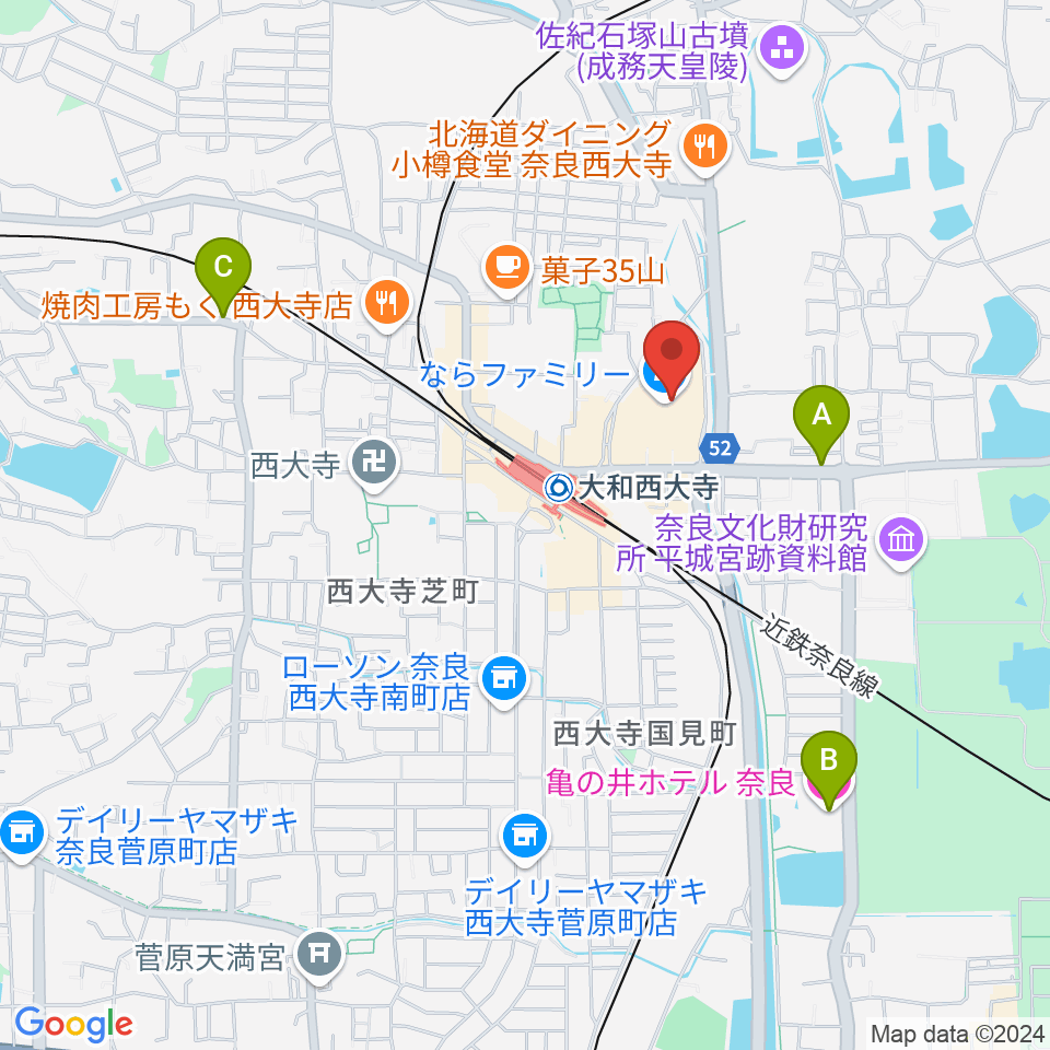 秋篠音楽堂周辺のホテル一覧地図