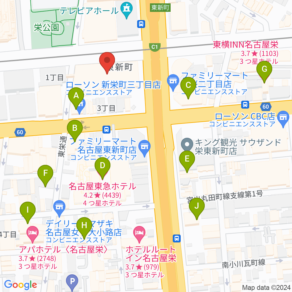 中電ホール周辺のホテル一覧地図