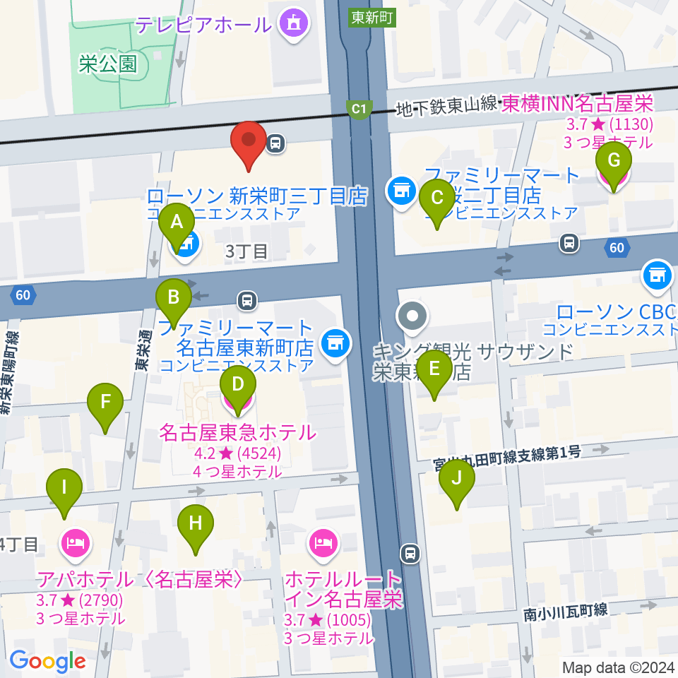 中電ホール周辺のホテル一覧地図