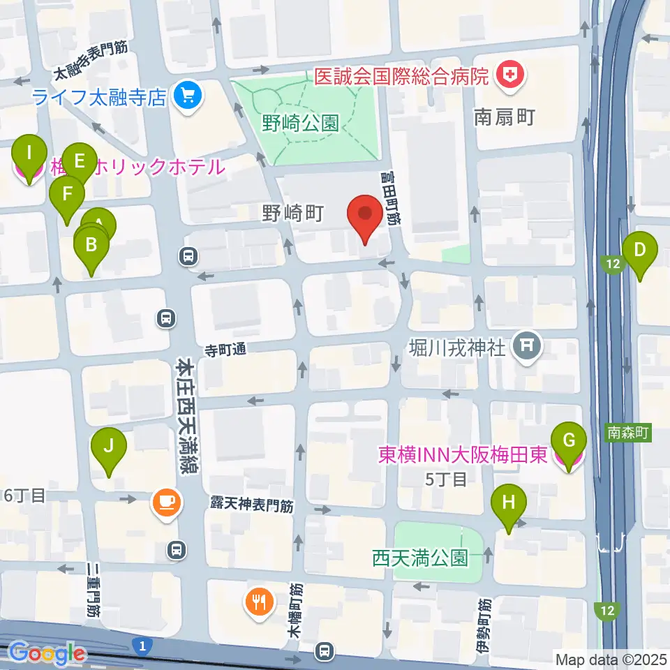 ボイトレ大阪 F-COMMUNITY周辺のホテル一覧地図