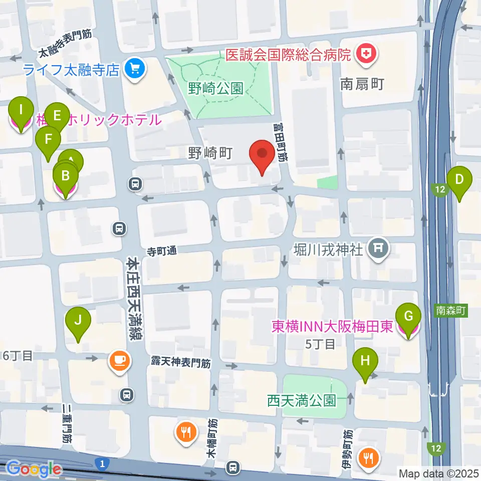 ボイトレ大阪 F-COMMUNITY周辺のホテル一覧地図
