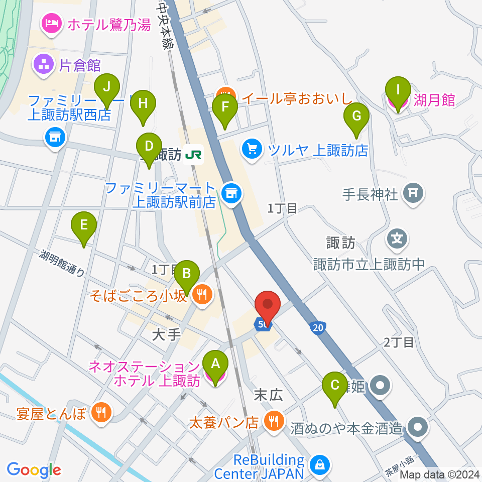 上諏訪クラブロックハーツ周辺のホテル一覧地図