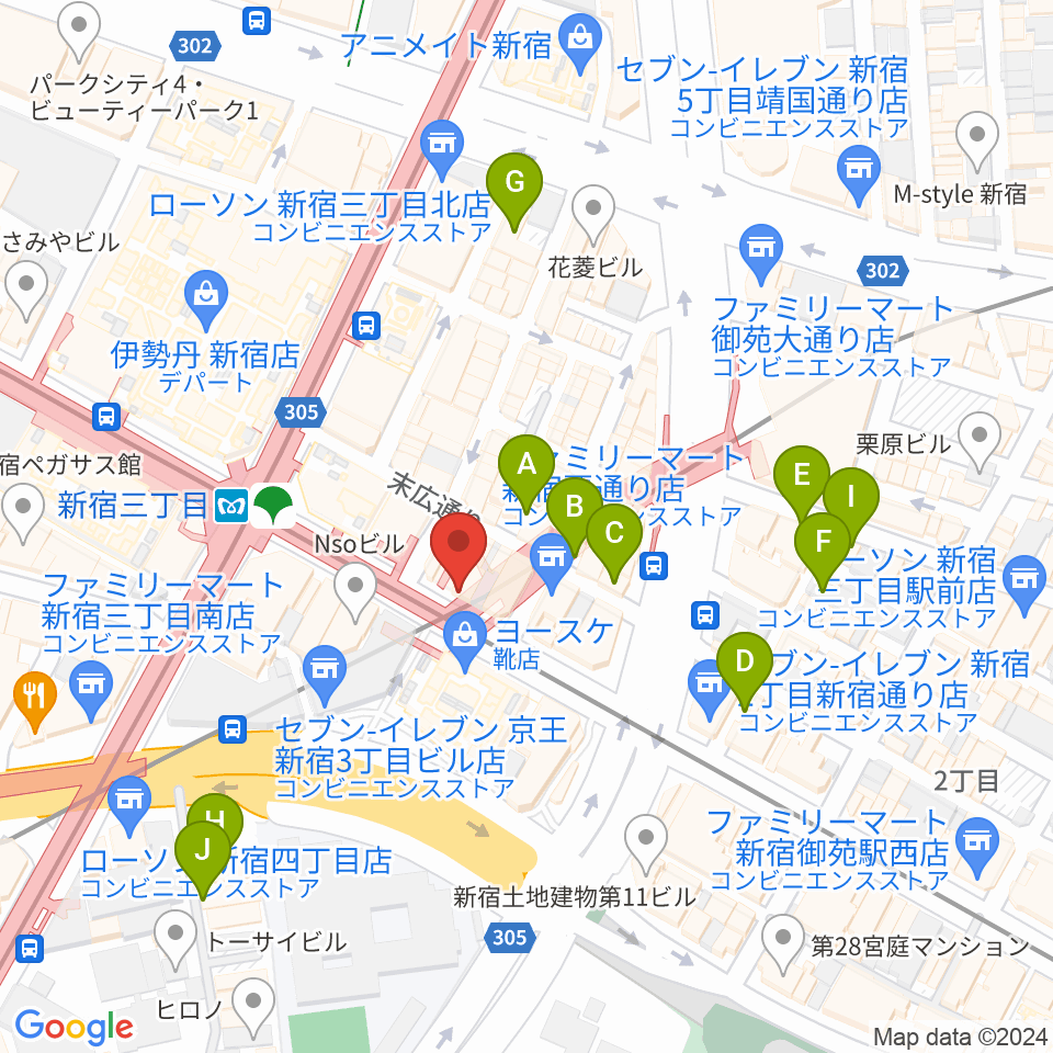 イシバシ楽器 新宿店周辺のホテル一覧地図