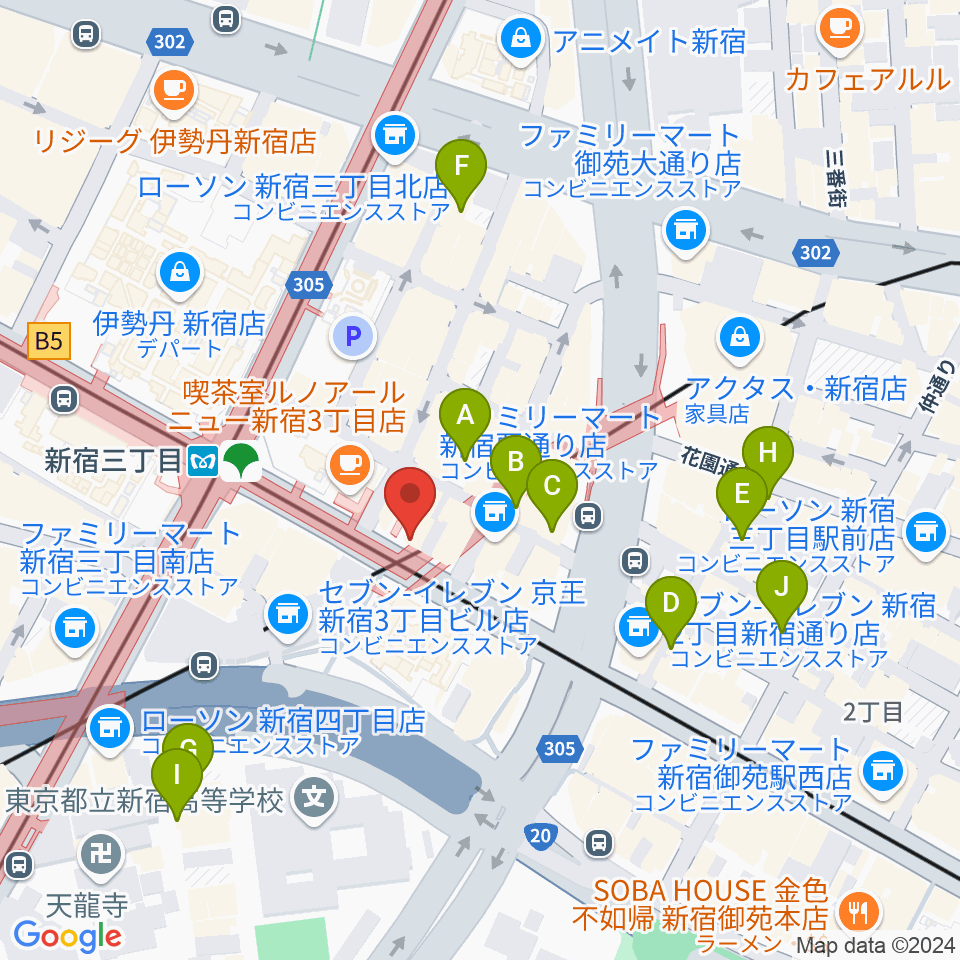 イシバシ楽器 新宿店周辺のホテル一覧地図