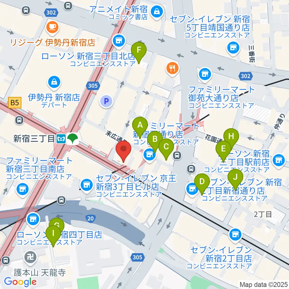 イシバシ楽器 新宿店周辺のホテル一覧地図
