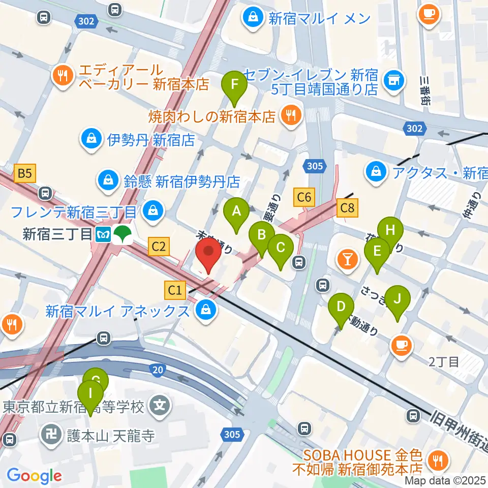イシバシ楽器 新宿店周辺のホテル一覧地図