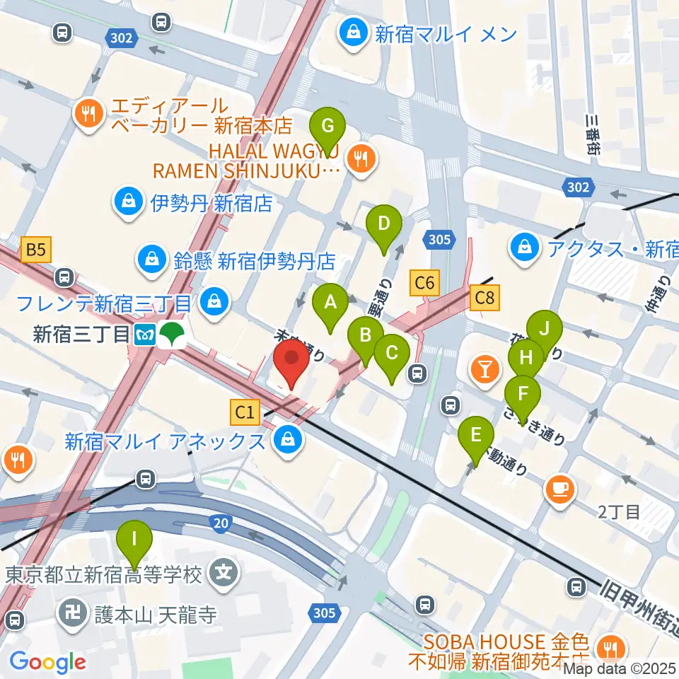 イシバシ楽器 新宿店周辺のホテル一覧地図