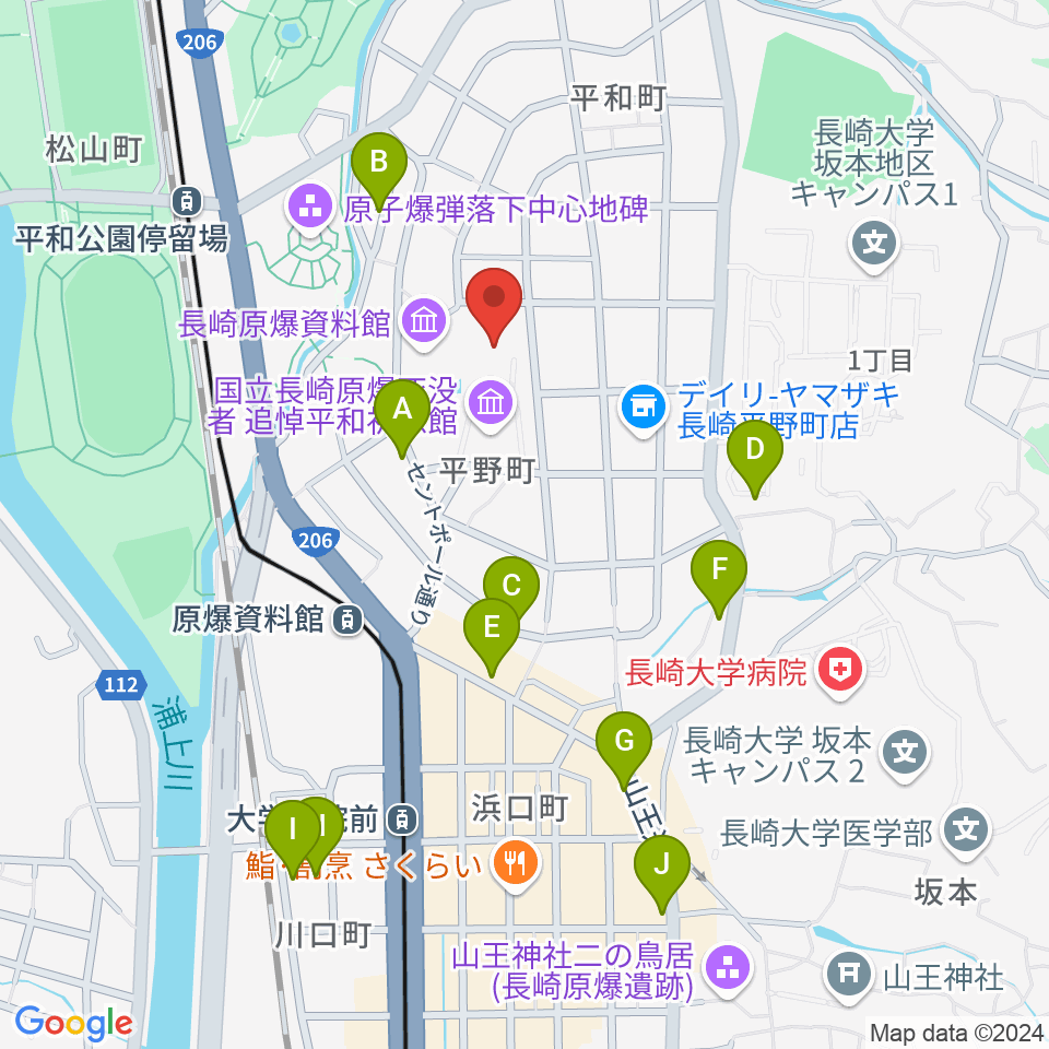 平和会館ホール周辺のホテル一覧地図