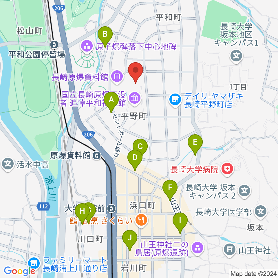 平和会館ホール周辺のホテル一覧地図