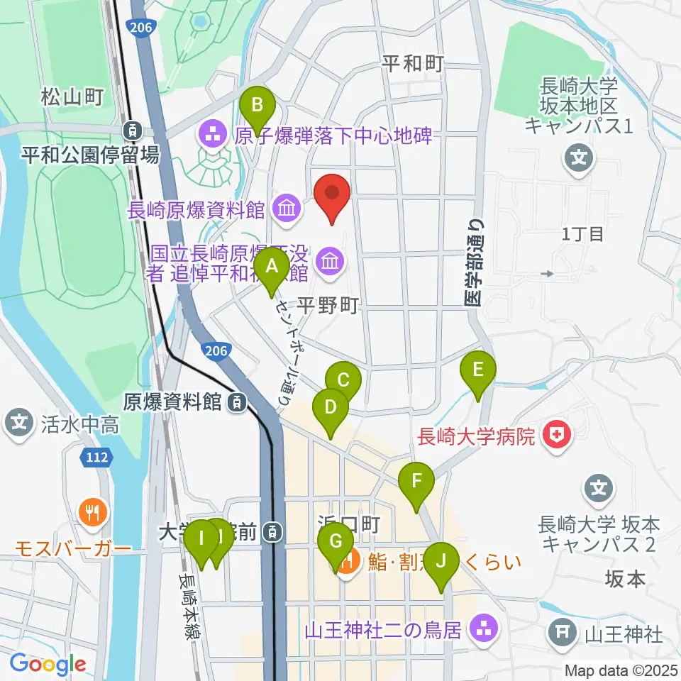 平和会館ホール周辺のホテル一覧地図
