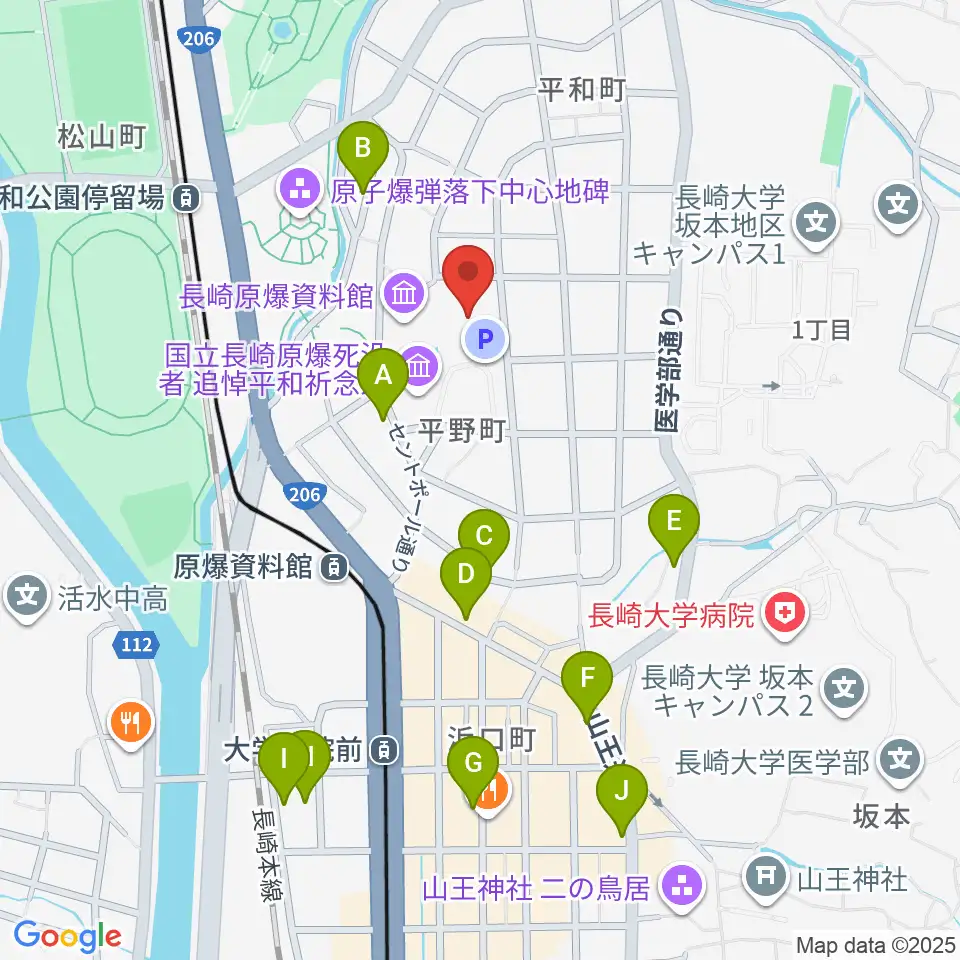 平和会館ホール周辺のホテル一覧地図