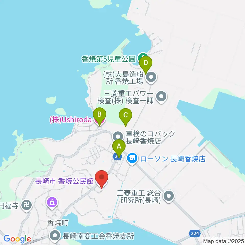 長崎市香焼公民館周辺のホテル一覧地図