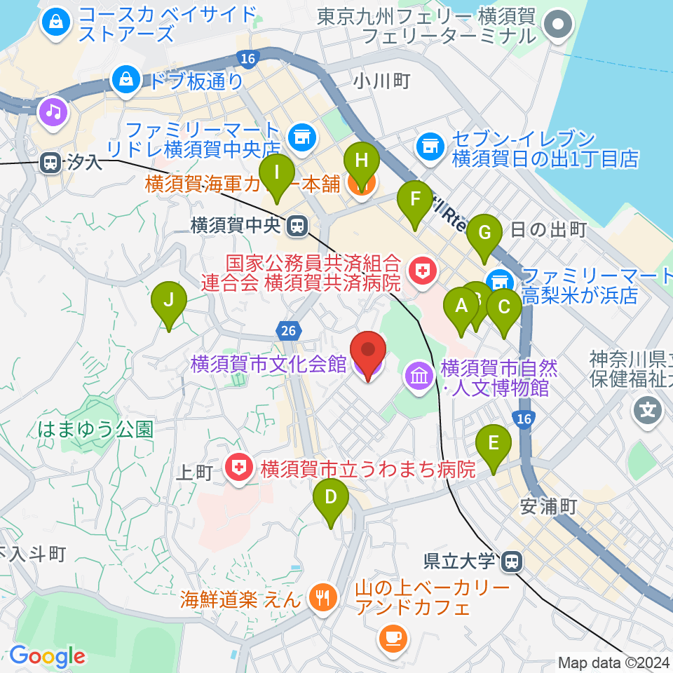 横須賀市文化会館周辺のホテル一覧地図