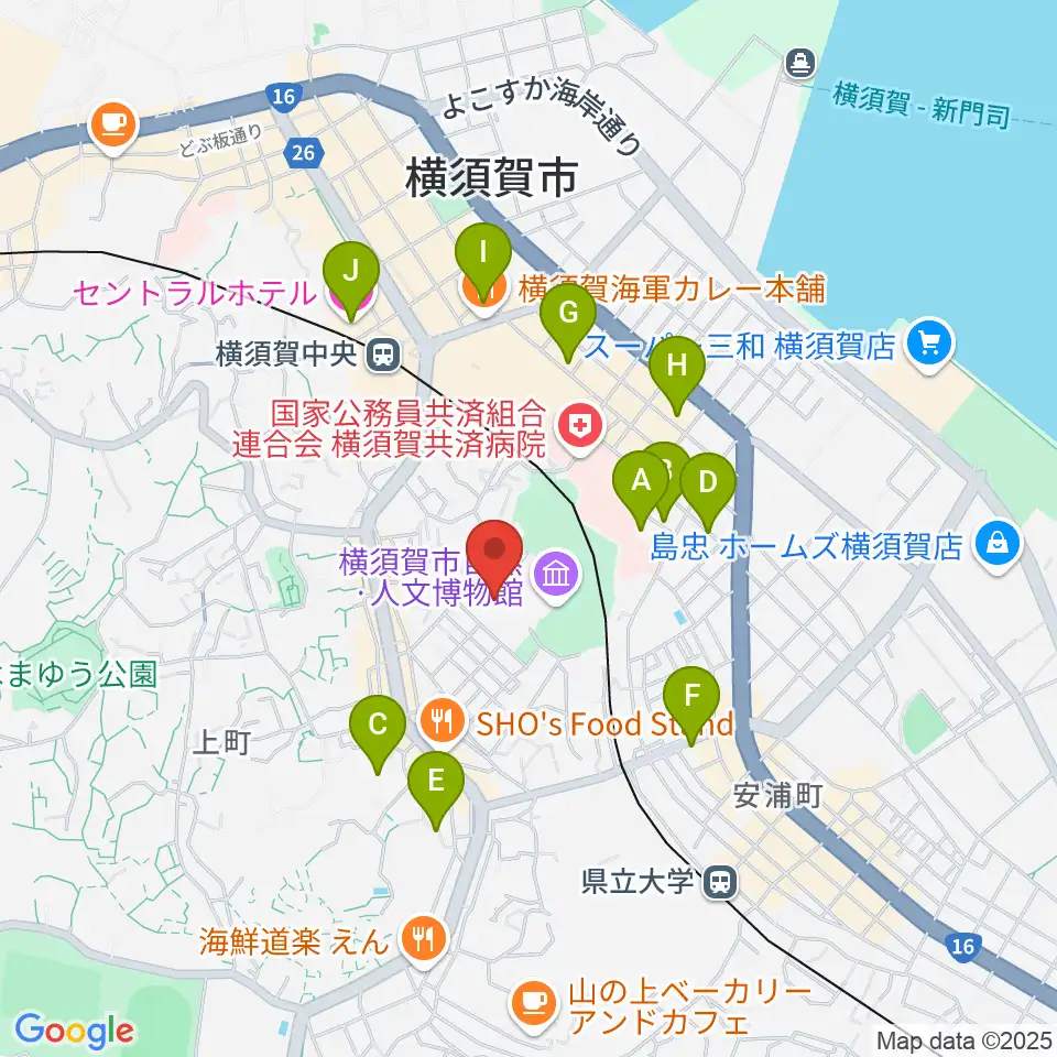 横須賀市文化会館周辺のホテル一覧地図