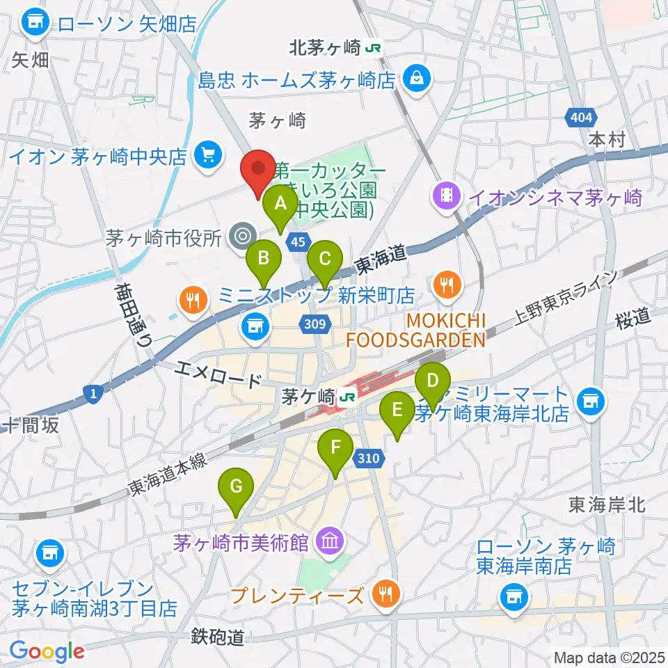 茅ヶ崎市民文化会館周辺のホテル一覧地図