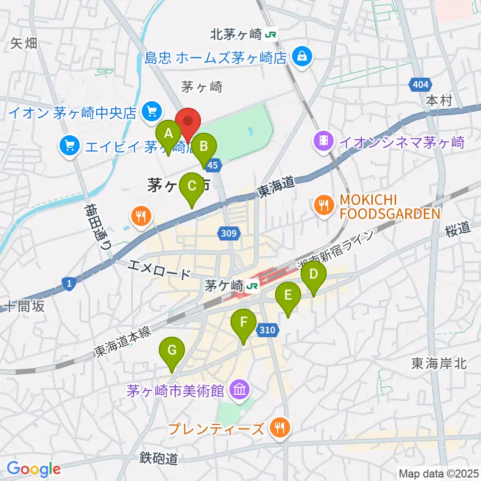茅ヶ崎市民文化会館周辺のホテル一覧地図