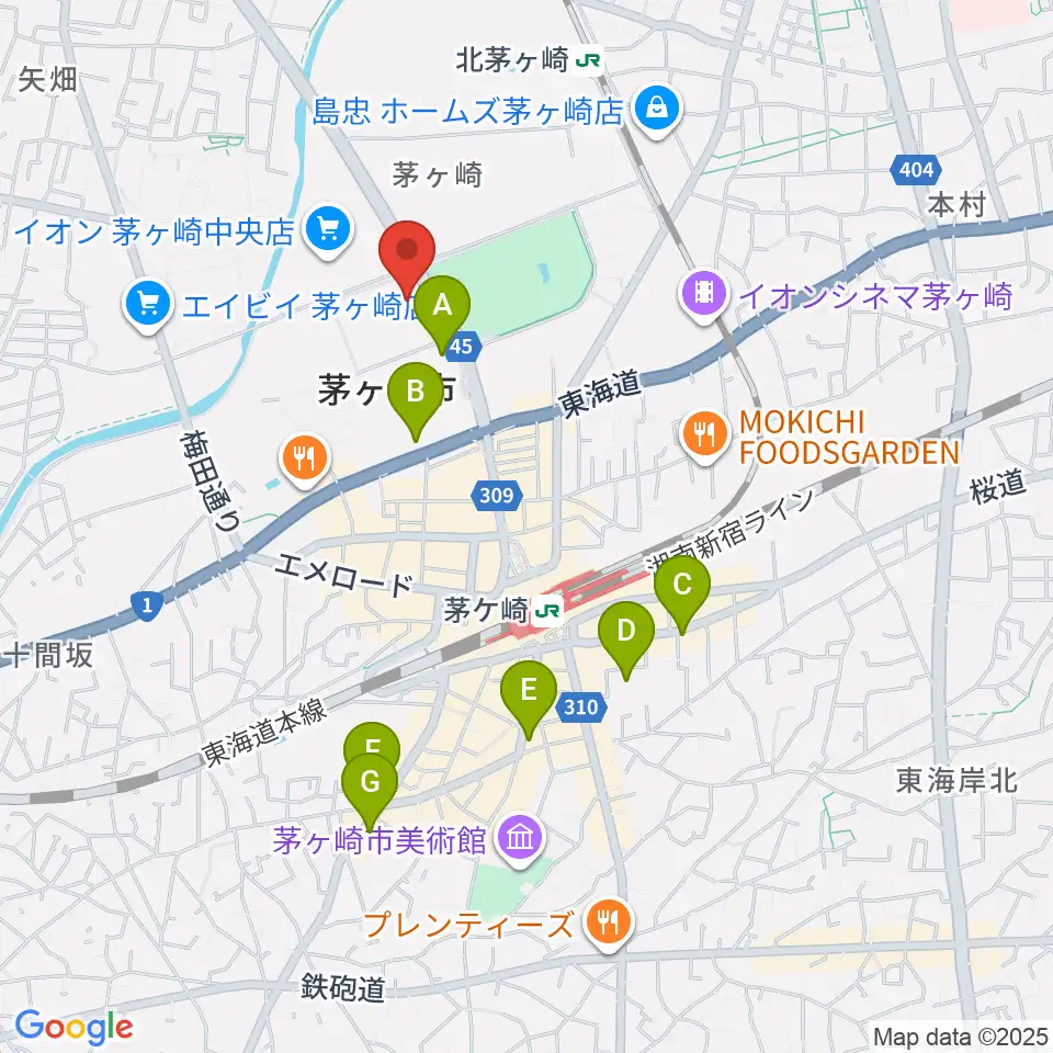 茅ヶ崎市民文化会館周辺のホテル一覧地図