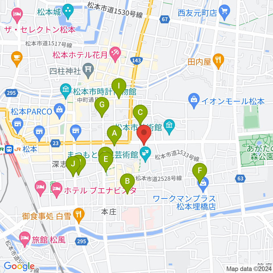 まつもと市民芸術館周辺のホテル一覧地図