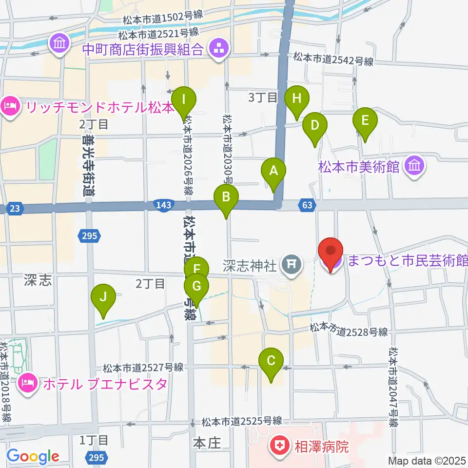 まつもと市民芸術館周辺のホテル一覧地図
