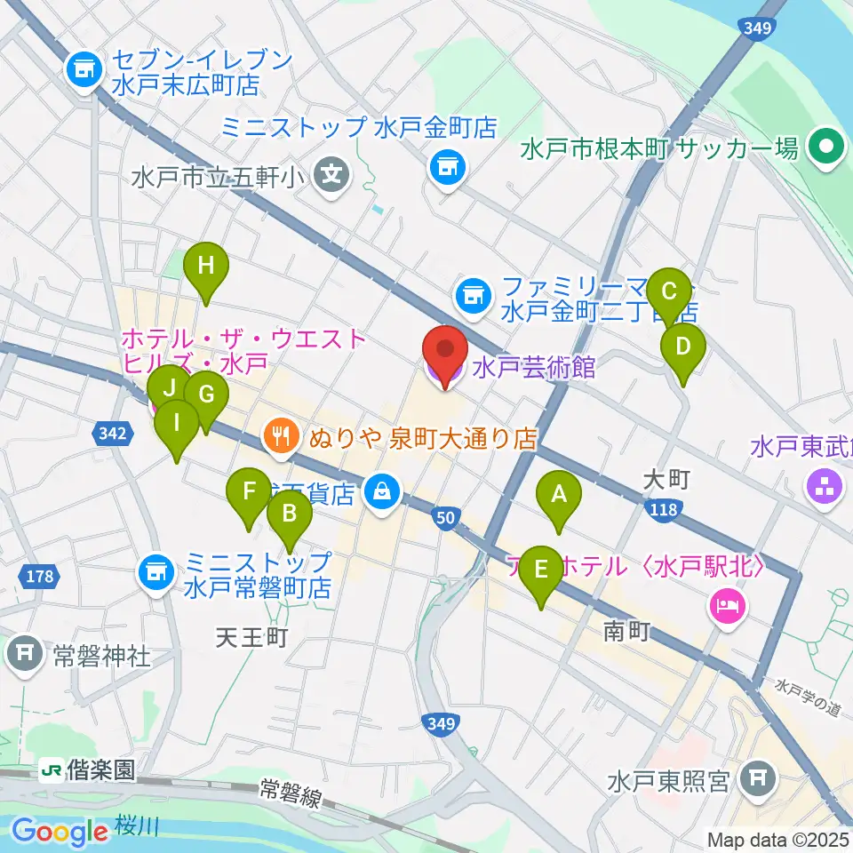 水戸芸術館周辺のホテル一覧地図