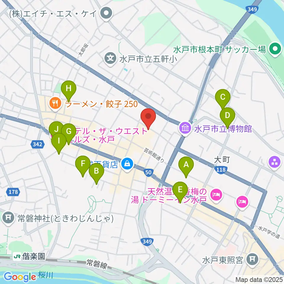 水戸芸術館周辺のホテル一覧地図
