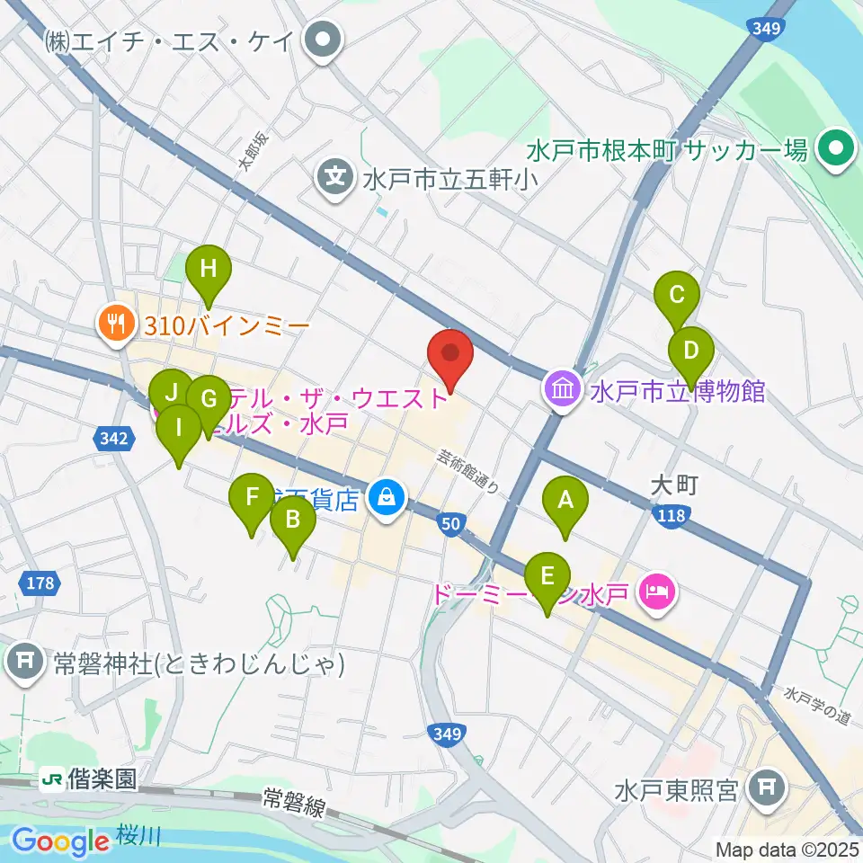 水戸芸術館周辺のホテル一覧地図