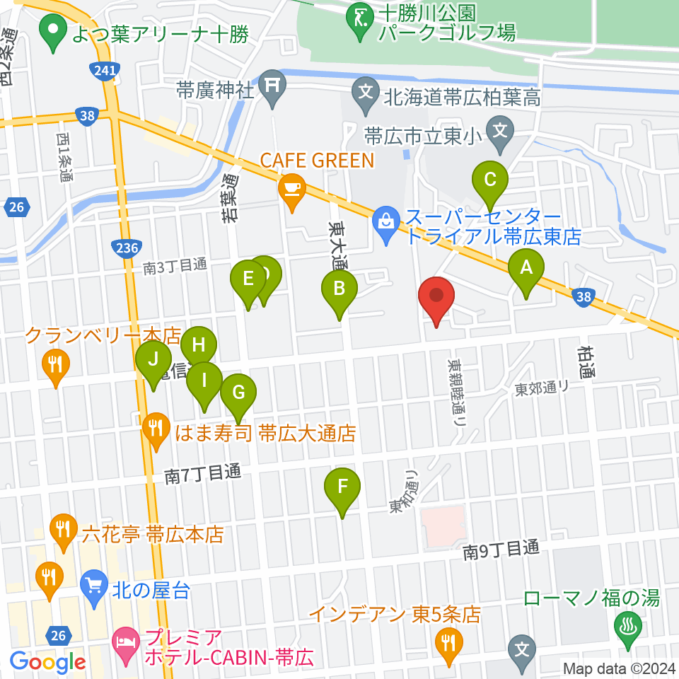 帯広メガストーン周辺のホテル一覧地図