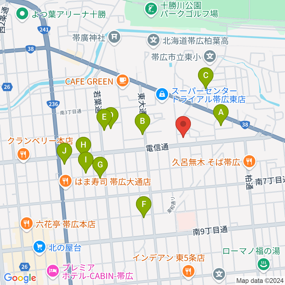 帯広メガストーン周辺のホテル一覧地図